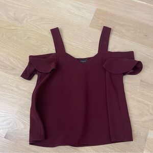 Topshop cold shoulder ruffle sleeve top dark red size 2